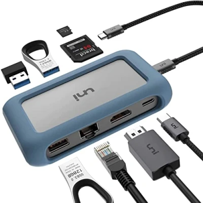 Bild av USB C Hub 8 i 1, uni med en avtagbar kontakt och silikonfodral, stöd för 4K HDMI, 1000 Mbps, PD 100W, kompatibel MacBook, iPad Pro 2018, Surface 7, Galaxy S20 mer