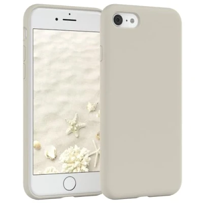 Bild av EAZY CASE premium mobilfodral av silikon som passar till iPhone SE (2022/2020) / 8/7, Slimcover med kameraskydd och innerfoder, silikonfodral, skyddsfodral, Bumper, mobilfodral, fodral, Gråbrun