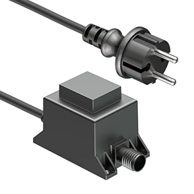 Bild av ledscom.de 20W LED transformator strömförsörjning/transformator för NEMO plug in system, stickpropp, 12V AC, svart, IP65, lågspänning, vattentät, likspänning, likström, helt isolerad,