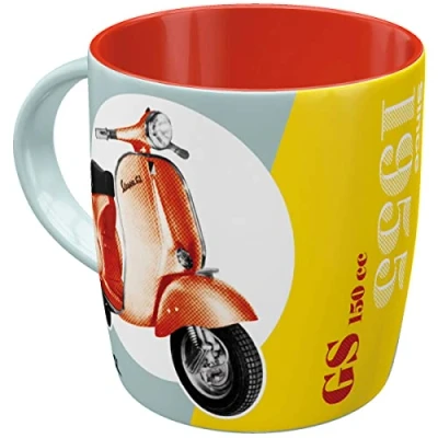 Bild av Nostalgic Art Kaffemugg i retrostil, Vespa GS 150 Since 1955 Presentidé för skoterfans, av keramik, rolig vintagedesign med ordspråk, 330 ml