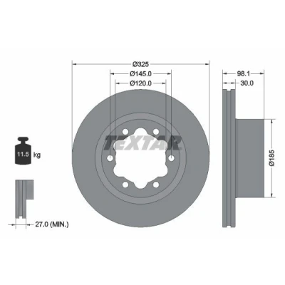 Bild av TEXTAR 92305803 Disque de frein 325 30 06/06 145 ventilé l&#039;intérieur revêtu sans boulon fix roue, moyeu roue VOLKSWAGEN: Crafter Van