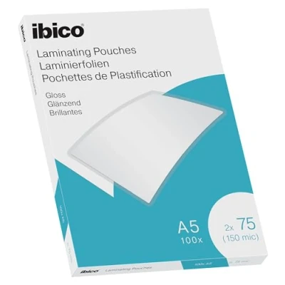 Bild av Ibico Lamineringsfickor / Laminat, A5 storlek, Glansig Finish, 150 Mikron, 100 pack, Kristallklara, 627314