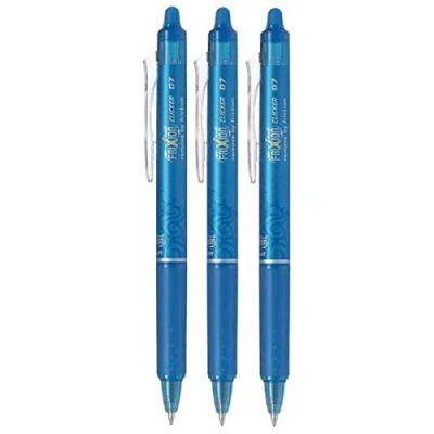 Bild av Pilot ljusblå Frixion Clicker infällbar fin rollerball raderbara pennor penna 0,7 mm spetsspets 0,35 linje BLRT FR7 (förpackning med 3)