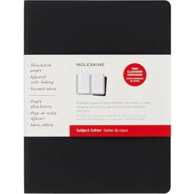 Bild av Moleskine x Large storlek 19 25 cm ämne cahier journal, anteckningsböcker för att ta anteckningar, kartongfodral, akademisk sidlayout, färg svart och tranbärsröd, 160 sidor, set med 2