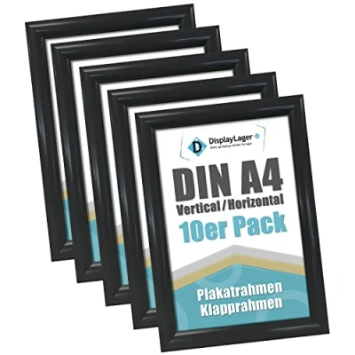 Bild av DisplayLager Snäppramar Affischramar med 25mm aluminiumsprofil i silver inkl. reflektionsskydd och fästmaterial växla ram/affischram/bildram… (A4 (10 stycken), Svart)