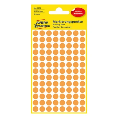 Bild av AVERY Zweckform 3178 självhäftande markeringspunkter (Ø 8 mm, 416 prickar på 4 ark, runda klistermärken för kalender, planerare och pyssel, papper, matt) neonorange, 1 styck