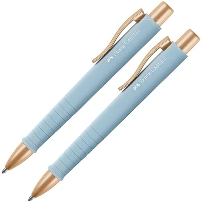 Bild av FABER CASTELL 205093 kulspetspenna poly boll sky blå, 2 stycken, med utbytbar XB påfyllning, dokumentsäker