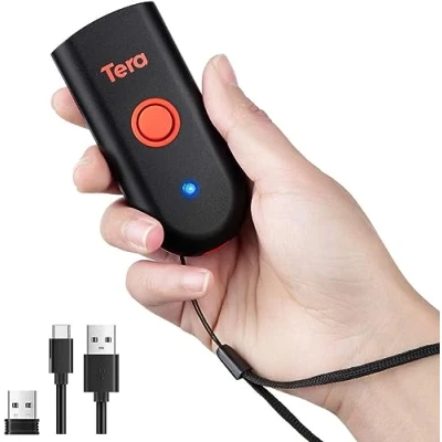 Bild av Tera Mini Bärbar streckkodsskanner CMOS 3 i 1 Bluetooth &amp; USB kabel 2,4 G trådlös för 1D 2D QR streckkoder på papper och bildskjorta, 1100D