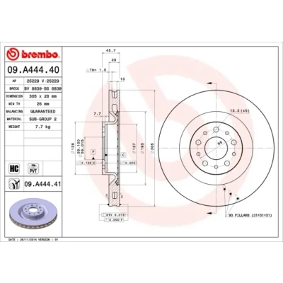 Bild av BREMBO 09.A444.41 Disque de frein 305 28 5 ventilé l&#039;intérieur revêtu à haute teneur en carbone FIAT: 500L, Doblo II Van / Break, Break