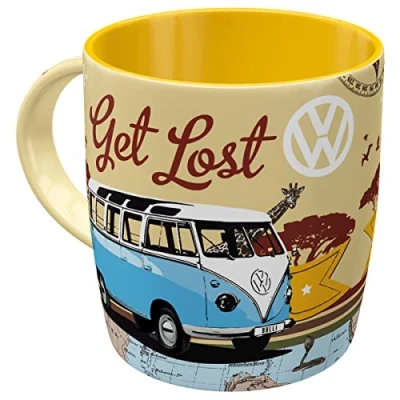 Bild av Nostalgic Art Kaffemugg i retrostil, Volkswagen Bulli Let&#039;s Get Lost Presentidé för VW buss, av keramik, vintagedesign med ordspråk, 330 ml