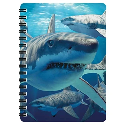 Bild av 3D LiveLife Jotter Vithaj från Deluxebase. Linskulär Haj A6 spiralbok med vanligt återvinningspapper. Konstverk licensierat den kända konstnären David Penfound.