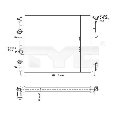 Bild av TYC 728 0010 Radiateur du moteur 478 415 23 ailettes jointes mécaniquement RENAULT: CLIO 2, Kangoo I, I Express, DACIA: Sandero Logan MCV