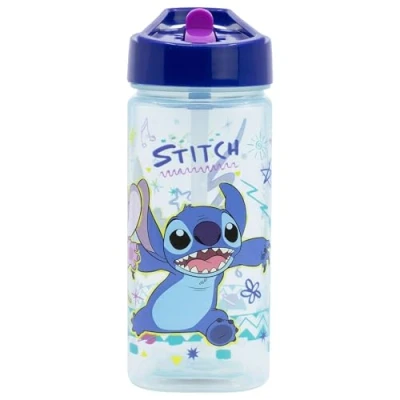 Bild av Fyrkantig, återanvändbar vattenflaska med inbyggt sugrör Stitch 510 ml