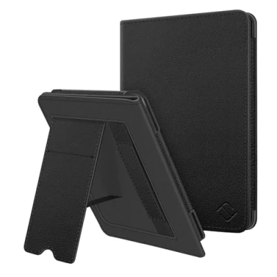 Bild av FINTIE Stående fodral för 6,8 tum Kindle Paperwhite (11:e generationen 2021) och Signature Edition premium PU läderfodral med kortplats handrem, Svart