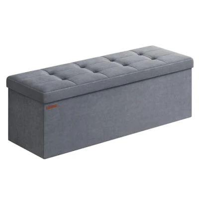 Bild av SONGMICS Vikbar saccosäck, förvaringsbänk, 38 x 110 cm, sängtå, fotstöd, förvaringslåda, belastning upp till 300 kg, för vardagsrum, sovrum, entré, skiffergrå LSF277G01