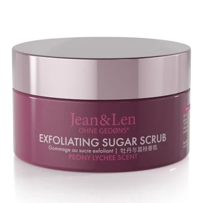 Bild av Jean &amp; Len Antioxidant Sugar Scrub Peony Lychee, för en väldoftande rengöringsupplevelse, med rika oljor, högkvalitativ burk, sockerskrubb utan parabener och silikoner, 200 ml