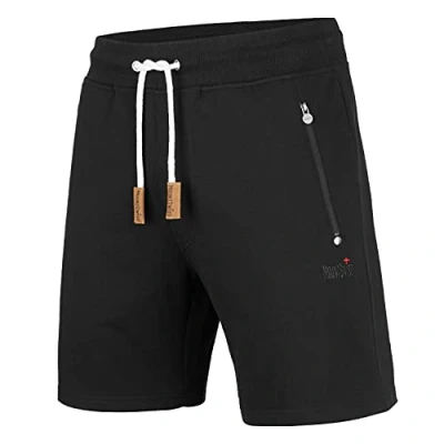 Bild av Mount Swiss Liam Shorts, herr, korta fritidsbyxor, med fickor, 2 sido och 1 bakficka, vardera dragkedja, sportshorts för män i klassiska färger, svart, 3XL