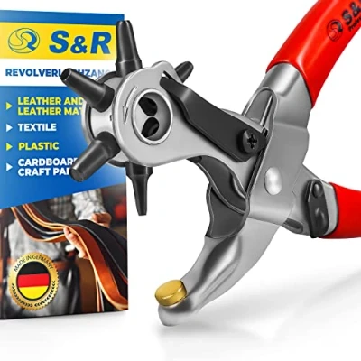 Bild av S&amp;R Revolver Håltång/TILLVERKAD I TYSKLAND/Håltång för läder, bälten, klockarmband, remmar, kartong, papp, skor, textilier, med 6 utbytbara hål 2 2,5 3 3,5 4 5 mm Håltång