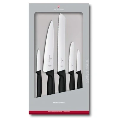Bild av Victorinox Swiss Classic köksset, 5 delar i presentförpackning, blad rostfritt stål, tillverkad Schweiz, svart