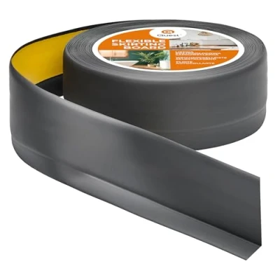 Bild av Quest Självhäftande Mjuk Golvlist, PVC sockellist, Avslutningslist 50 mm x 20 flexibel böjbar list för inomhusbruk, vägg, golv tät, dekorativ (Mörkgrå, 25m)