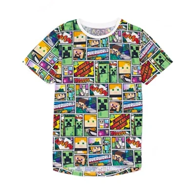 Bild av Minecraft T shirt Overworld Steve Creeper pojkar barn kortärmad skjorta topp, flerfärgad, 7 8 år