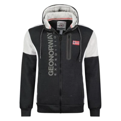 Bild av Geographical Norway Fagozip huvtröja för herr känguruficka tröja med logotyp varm långärmad vår sommar höst vinter (mörkgrå M), Mörkgrå, M