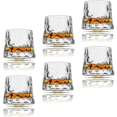 Bild av Sthrucrack whiskyglas roterbar dekompression gammaldags uppsättning av 2 barstilar glas för Bourbon Scotch Rom (6 pack hammartextur, 180 ml oz))