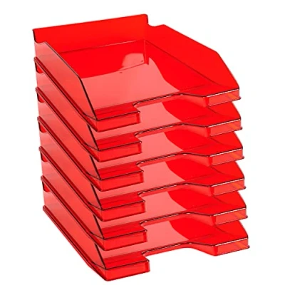 Bild av Exacompta 113224D Combo Midi portfölj (34,7 x 25,5 6,5 cm, för dokument din A4, perfekt organisation, robust, stapelbar) 6 pack karminröd genomskinlig glansig