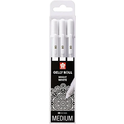 Bild av Set med 3 Sakura Gelly Roll Basic pennor, vit, &quot;Bright White&quot; pennor i ett fodral