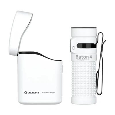 Bild av OLIGHT Baton 4 kit, mini LED ficklampa, uppladdningsbar effekt, 1 300 lm, 170 m, IPX8, vattentät ficklampa för camping, vandring och hushåll (vit)