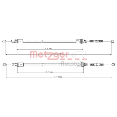 Bild av METZGER 10.9337 Câble De Frein arrière gauche, droite 1028/862 à tambour SMART: Fortwo II Cabriolet