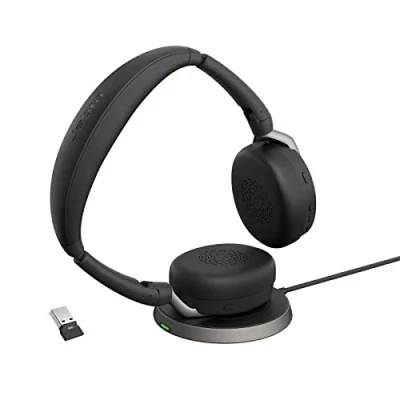 Bild av Jabra Evolve2 65 Flex stereoheadset med Bluetooth, trådlös laddningsdyna, brusreducerande ClearVoice Technology och Hybrid ANC certifierad för MS Teams svart