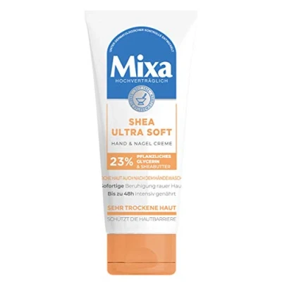 Bild av Mixa Shea Ultra Soft Hand och nagelkräm närande handbalsam för torra, spruckna grova händer, skydd intensiv vård med glycerin sheasmör, 100 ml
