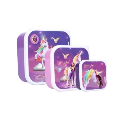 Bild av My sweety pop Set med 3 snackslådor lunchlåda för barn, dagis, skola, semester, måltid, 11,5 cm (Unicorn Academy lila)