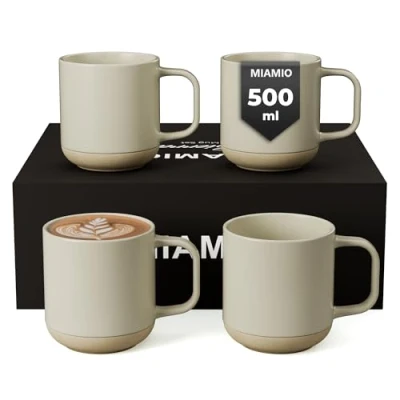 Bild av MIAMIO Kaffemuggset om 4 / Keramiska Koppar för Kaffe (500 ml), Cappuccino, Latte Macchiato, Te, Espresso/Diskmaskin och Mikrovågssäker Sierra kollektionen