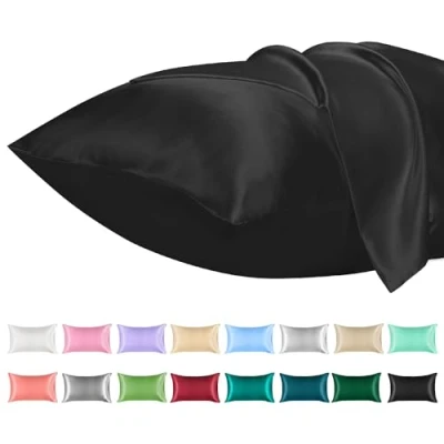 Bild av Lirex 2 pack Satin Orngott, Mjuk Enfärgad Färg Microfiber Silke Örngott, Kuvertstängning Skrynkelfri Blekningsresistent Andas (Svart, 50 x 75 cm)