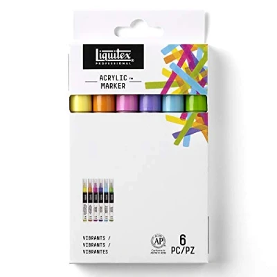 Bild av Liquitex 3699247 Professional Paint akrylfärger märkpenna för teckning, målning på papper, duk, textilier, fin spets 6 markörer i set, levande toner