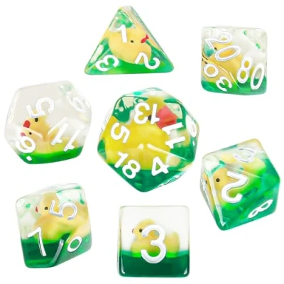 Bild av OriCraft D20 gul anktärning DND tärningsset söt anka inuti speltärningar polyhedral rollspel spel tärningar fängelsehålor och draktärningar