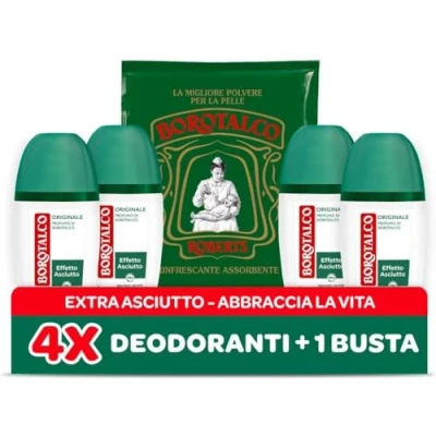 Bild av Borotalco, Original Vapo Deodorant med aktiva kristaller, torkat trippelskydd, alkoholfri, Borotalco Parfym 4 stycken 75 ml Amazon exklusiv