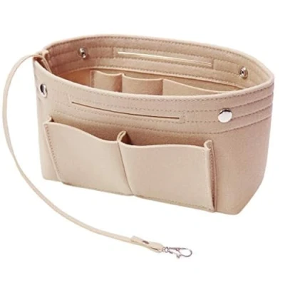 Bild av Soyizom Handväska i filt, plånbok, organisatör, väska med nyckelring för Speedy Neverfull, 8 färger, beige, liten