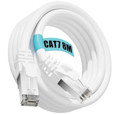 Bild av Ethernet Kabel 8m Cat 7, RJ45 vit Skärmad Höghastighetskabel 10Gbit/s 600MHz S/FTP Utomhus Gigabit Vattentät LAN Internetkabel för Router Switch Modem PS5/4