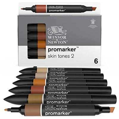 Bild av Winsor &amp; Newton 0290115 ProMarker, professionell layoutmärkpenna 2 spetsar, fin och bred för ritningar, design layouter 6 färger set hudtoner