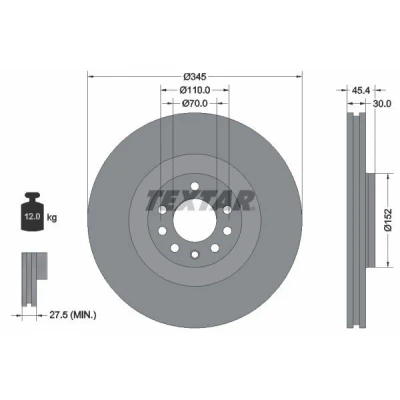 Bild av TEXTAR PRO 92242403 Disque de frein 345 30 05/08 110 ventilé l&#039;intérieur revêtu sans boulon fix roue, moyeu roue SAAB: 9 3 Berline