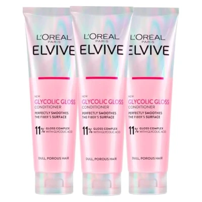 Bild av L&#039;Oréal Paris Elvive Glycolic Gloss balsam med glykolsyra för blekt och poröst hår Intensiv hållbar glans 3 flaskor à 150 ml