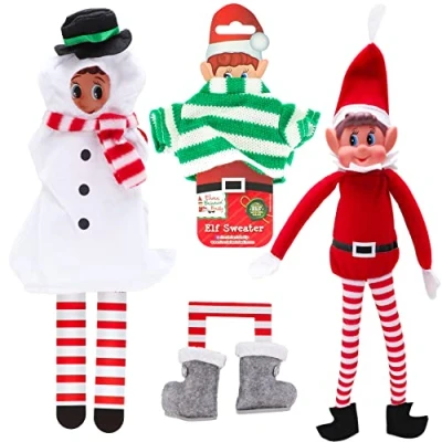 Bild av Elves Behavin Badly Paket Pojkälva med snögubbe outfit, jumper och tossor stygga älvkostymer tillbehör