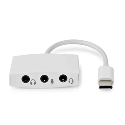 Bild av NEDIS USB C™ adapter 2.0 kontakt 3,5 mm uttag 0,10 m rund nickelpläterad ABS/PVC vit låda