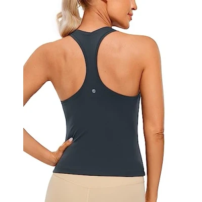 Bild av CRZ Yoga Butterlux Racerback Träning Tank Toppar för kvinnor Ärmlös Gym Athletic Shirts Camisole Sann marin L