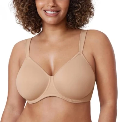 Bild av Delimira Dam icke vadderade minimizer BH full täckning sömlös bygel plus storlek slät t shirt BH, Taupe Tan, 95C