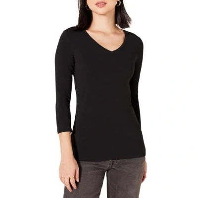 Bild av Amazon Essentials Women&#039;s V ringad T shirt klassisk passform med kvartsärmar (finns i plusstorlek), Svart, XS