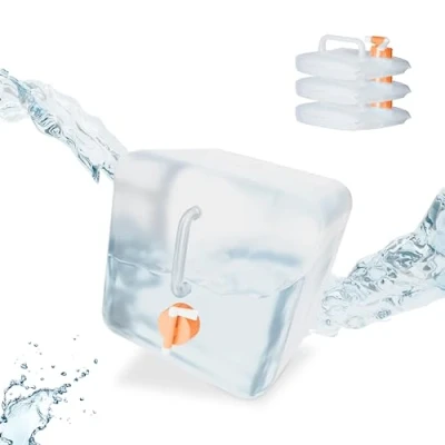 Bild av Relaxdays vikbar vattenbehållare set om 4, 10 l, behållare med kran, BPA fri, livsmedelssäker, transparent/orange, liter